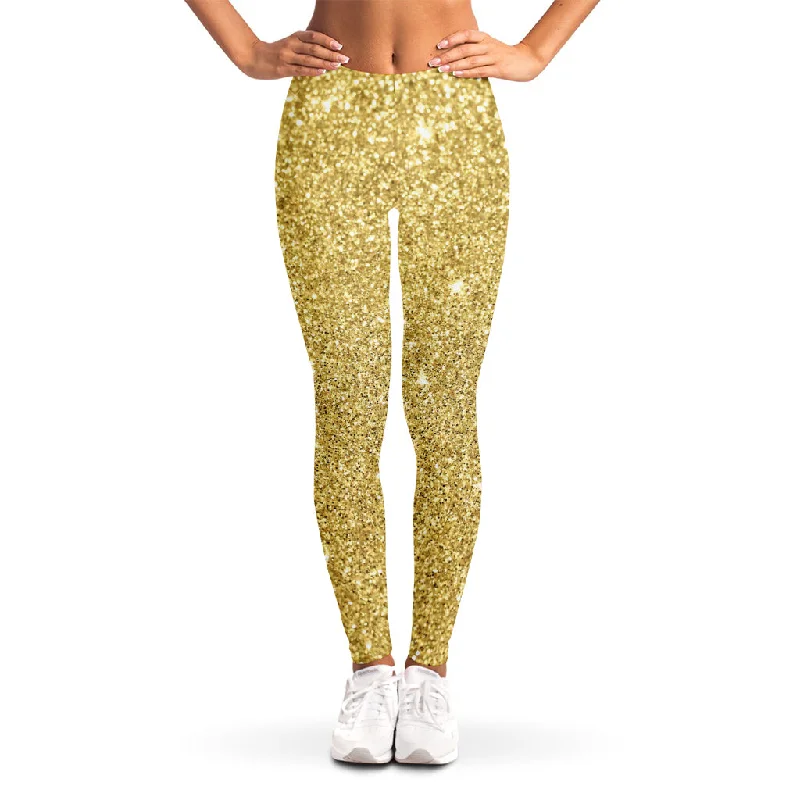 Gold (NOT Real) Glitter Print Women's Leggings Stylish Faux Leather Leggings