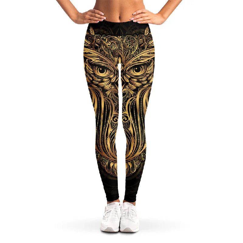 Gold Owl Spirit Print Women's Leggings Comfortable Workout Fitness Leggings