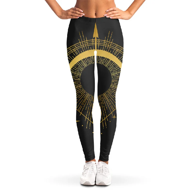 Gold Sagittarius Sign Print Women's Leggings Fashionable Tummy Control Leggings