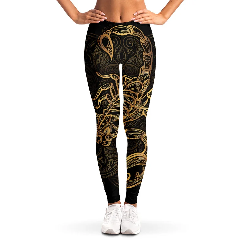 Gold Scorpio Print Women's Leggings Comfortable Plus Size Leggings