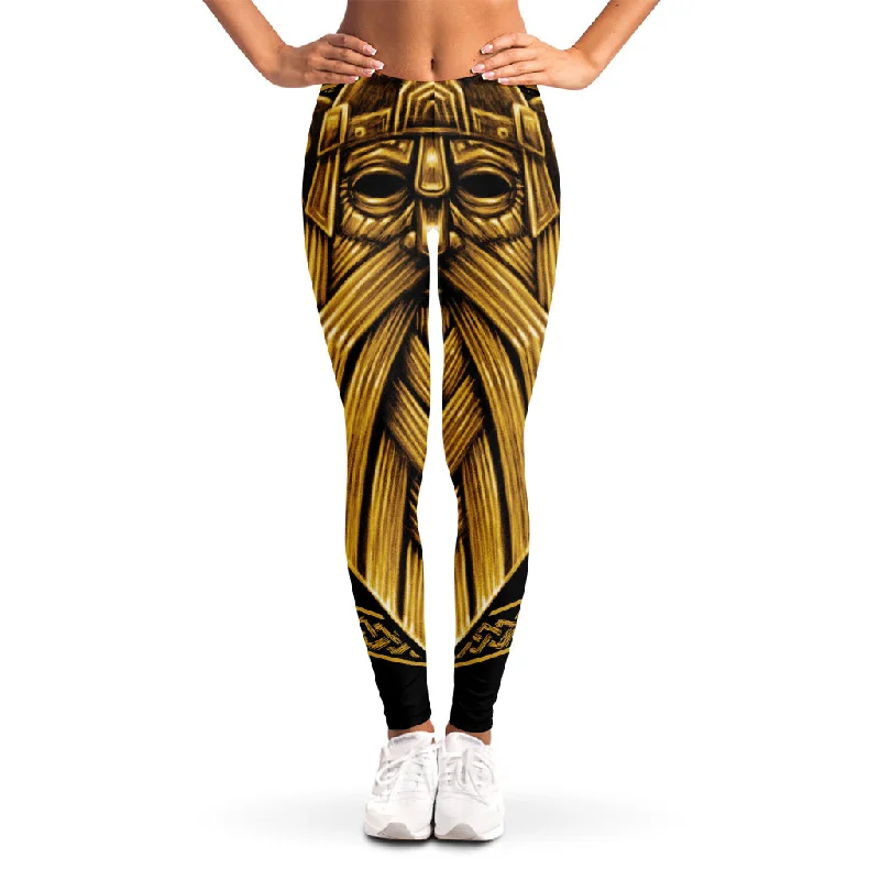 Gold Viking Norse God Odin Print Women's Leggings Stylish Ankle-Length Leggings