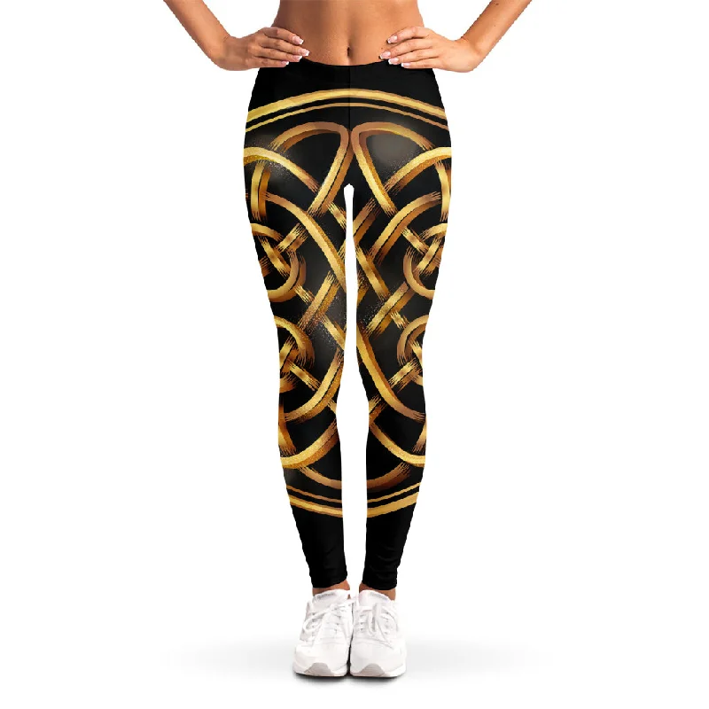 Golden Celtic Knot Print Women's Leggings Comfortable Compression Leggings