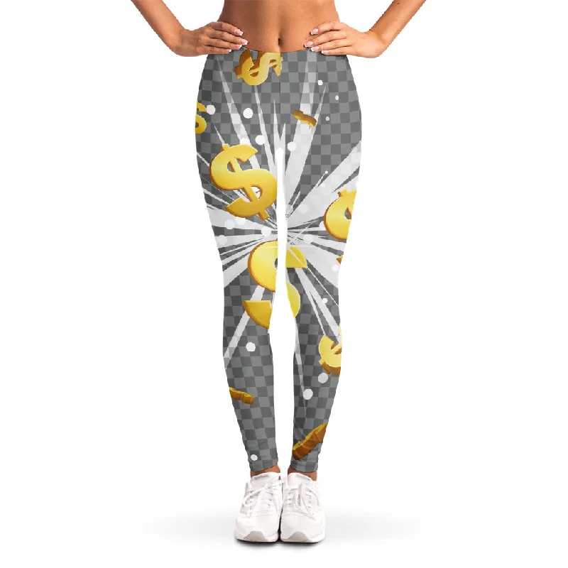 Golden Dollar Sign Explosion Print Women's Leggings Stylish Ultra Stretch Leggings