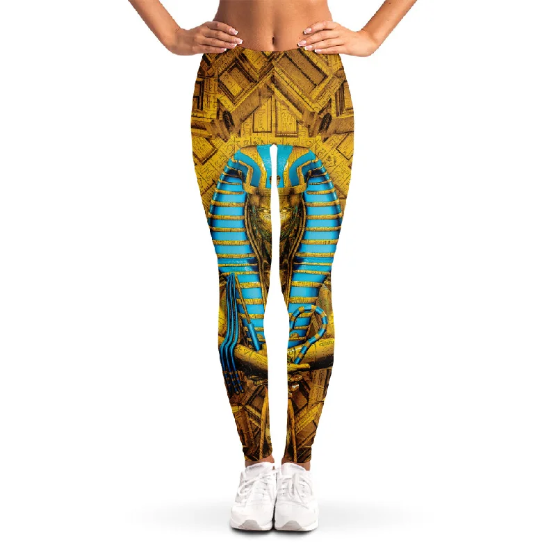 Golden Egyptian Pharaoh Print Women's Leggings Cozy Cotton Leggings