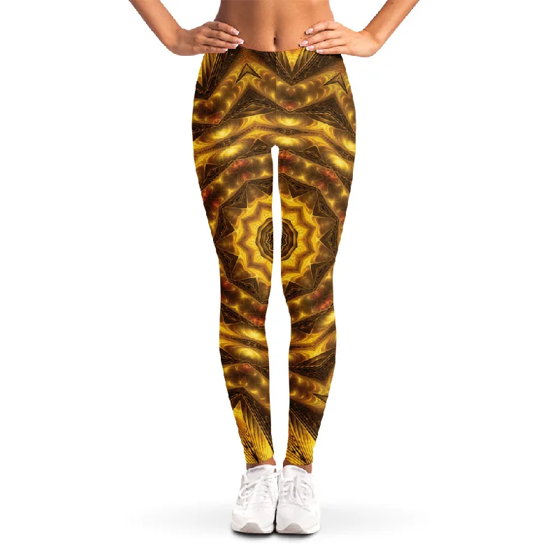 Golden Kaleidoscope Print Women's Leggings Stylish High-Waisted Leggings