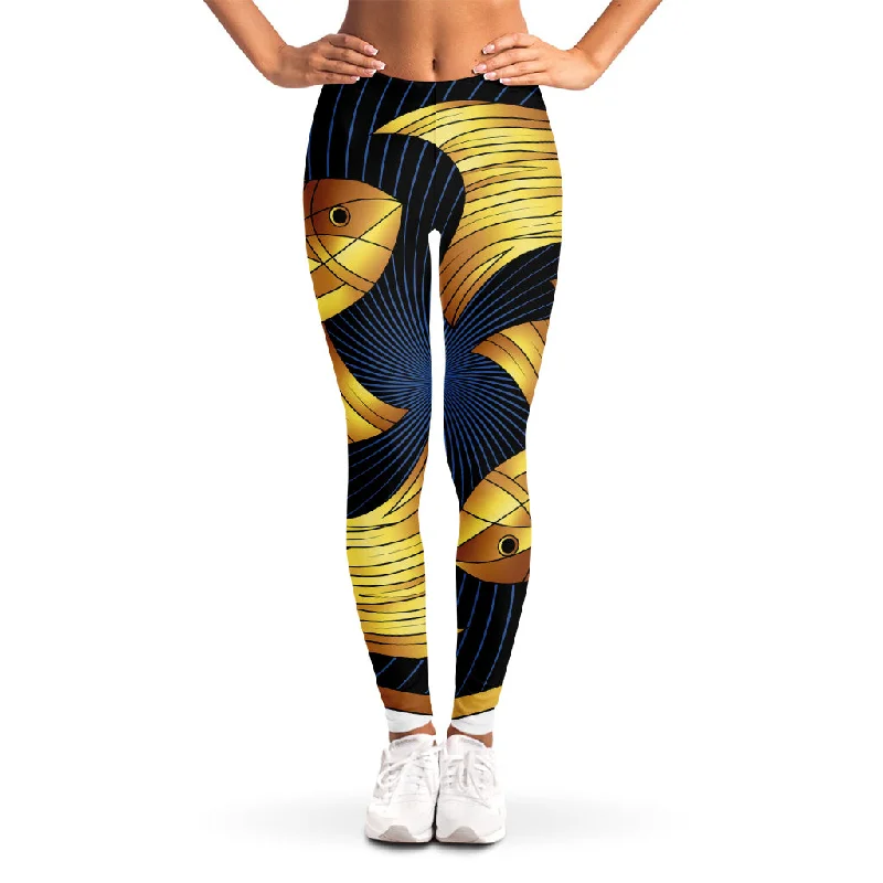 Golden Pisces Zodiac Sign Print Women's Leggings Comfortable Sports Performance Tights Golden Pisces Zodiac Sign Print Women's Leggings Comfortable Sports Performance Tights
