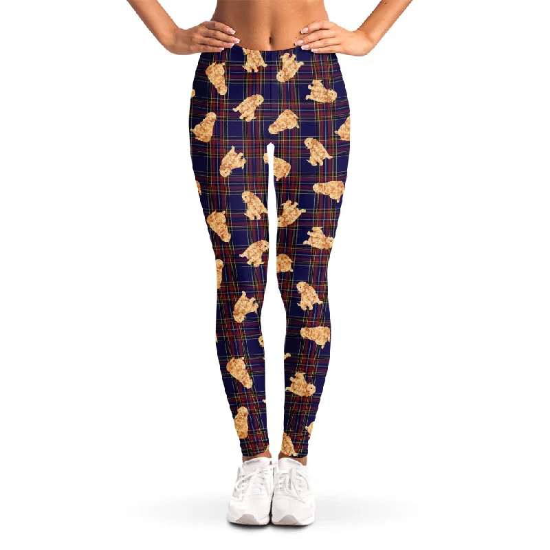 Golden Retriever Tartan Pattern Print Women's Leggings Cozy Textured Workout Leggings Golden Retriever Tartan Pattern Print Women's Leggings Cozy Textured Workout Leggings