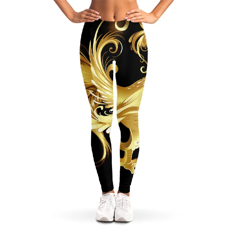 Golden Rooster Print Women's Leggings Trendy Minimalist Leggings