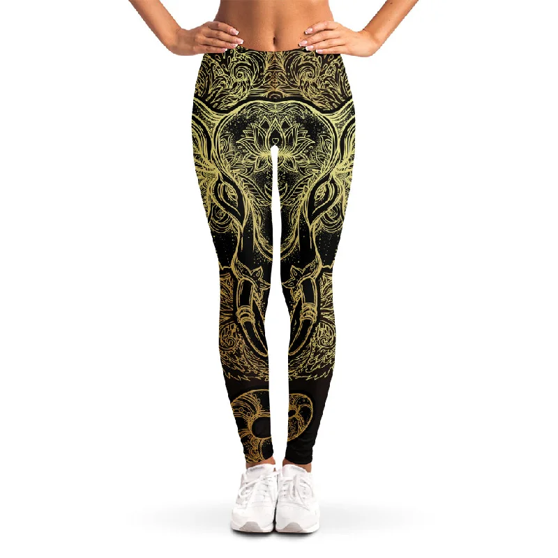 Golden Spiritual Elephant Print Women's Leggings Comfortable Full-Body Compression Leggings Golden Spiritual Elephant Print Women's Leggings Comfortable Full-Body Compression Leggings