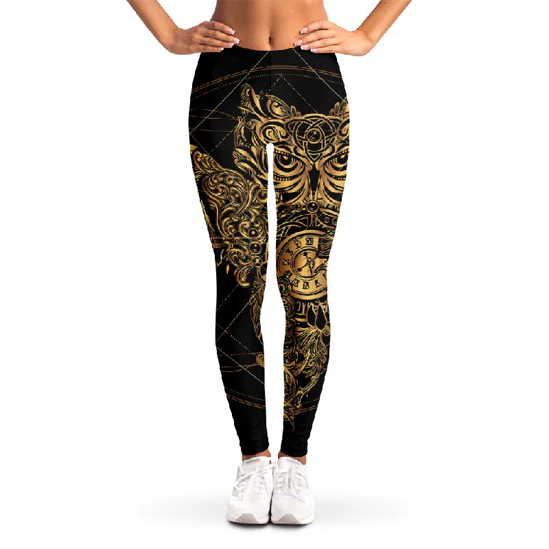 Golden Spiritual Owl Print Women's Leggings Cozy Fashion Leggings