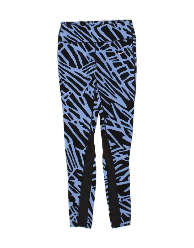 NIKE Womens Dri Fit Abstract Pattern Leggings UK 8 Small Blue Nylon Comfortable Power Mesh Leggings NIKE Womens Dri Fit Abstract Pattern Leggings UK 8 Small Blue Nylon Comfortable Power Mesh Leggings