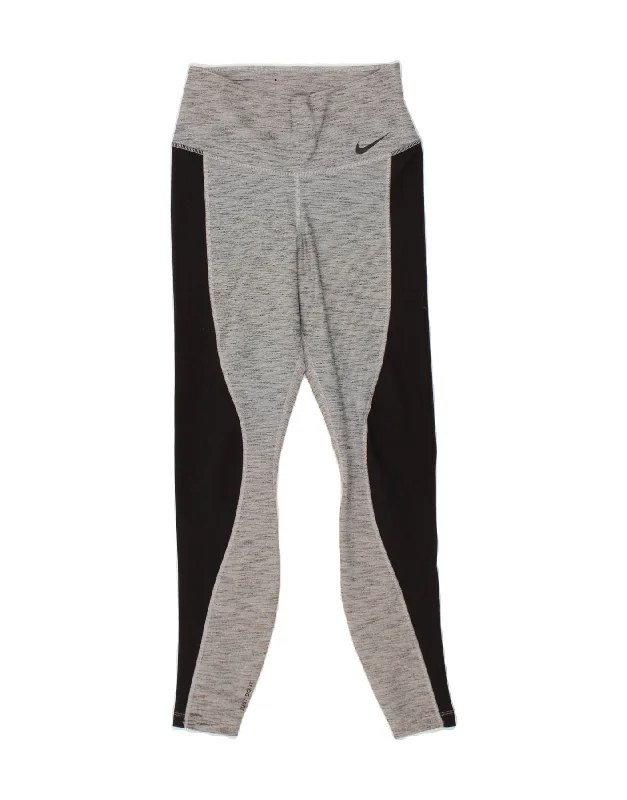 NIKE Womens Dri Fit High Waist Leggings UK 8 Small Grey Polyester Stylish Faux Leather Leggings NIKE Womens Dri Fit High Waist Leggings UK 8 Small Grey Polyester Stylish Faux Leather Leggings