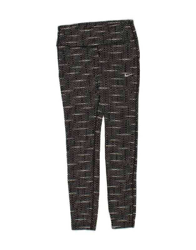 NIKE Womens Dri Fit Leggings UK 6 XS  Black Spotted Stylish Pockets Active Leggings