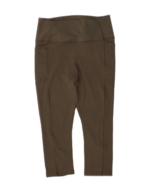 RBX ACTIVE Womens Capri Leggings UK 18 XL  Khaki Polyester Chic Printed Yoga Pants